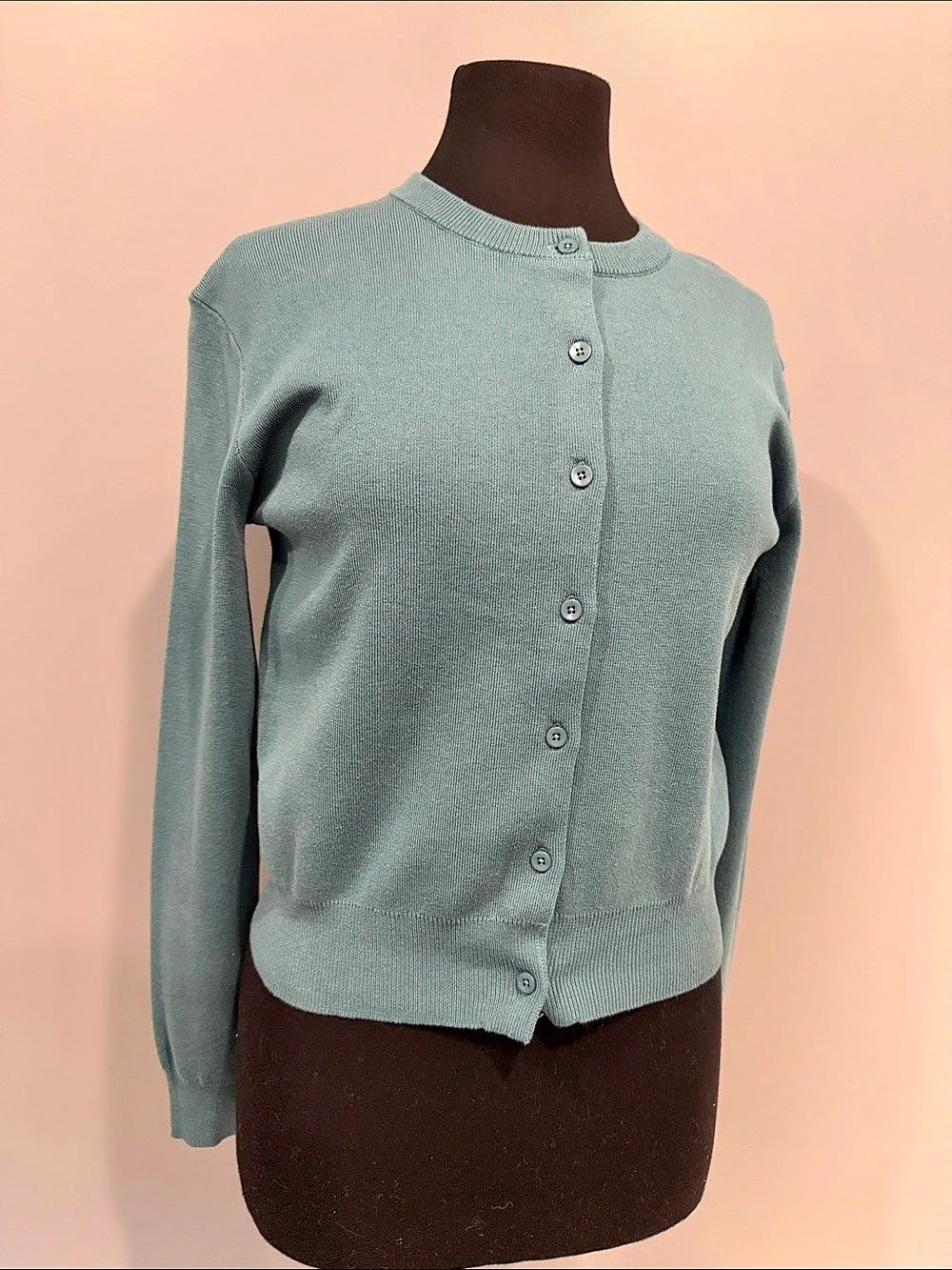 Oak + Fort Knit Button Front Cardigan in Green XS NWT
